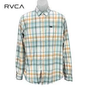 RVCA Men’s Large Slim Fit Plaid Long Sleeve Button Up 100% Cotton Shirt